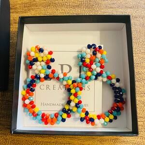 NWT LPL Creations Multicolored Beaded Handmade Hoop Fashion Trendy Earrings0